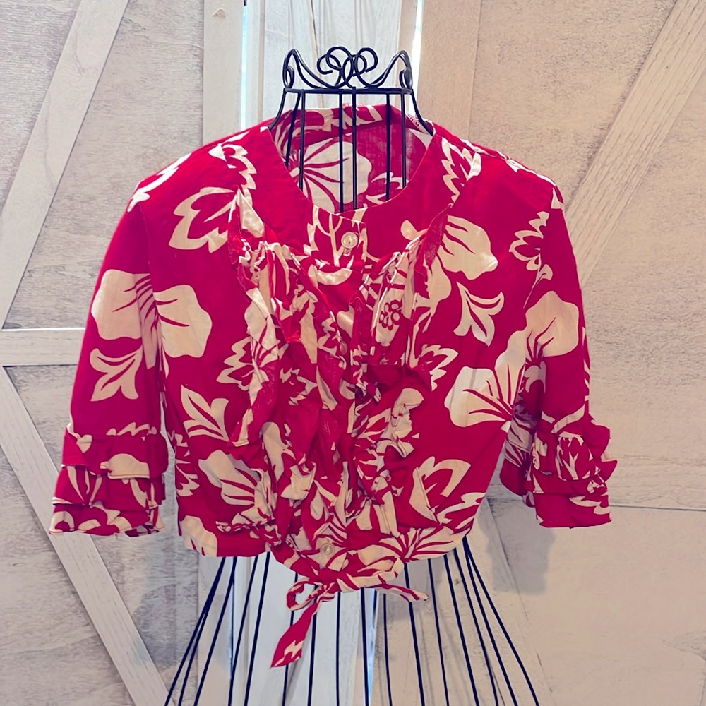Vintage HANDMADE Hawaiian ruffled crop top